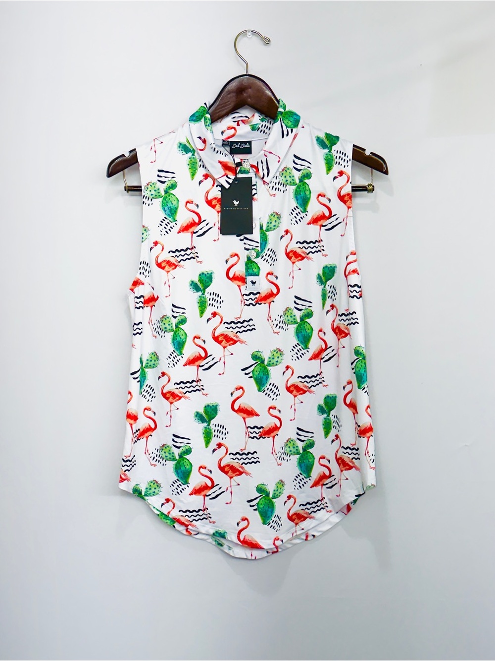 Bad Birdie Sleeveless Womens Polo Golf Top Large XL Flamingo New With Tags $80